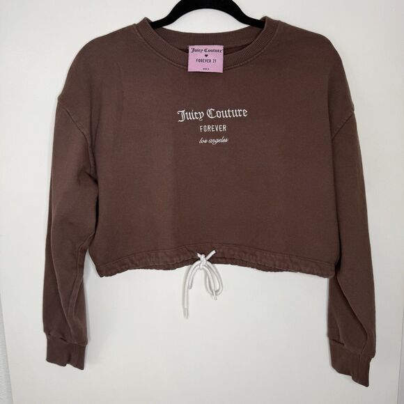 Juicy Couture Forever 21 Graphic Cropped Sweatshirt Brown Women's Small Crewneck - Picture 4 of 12